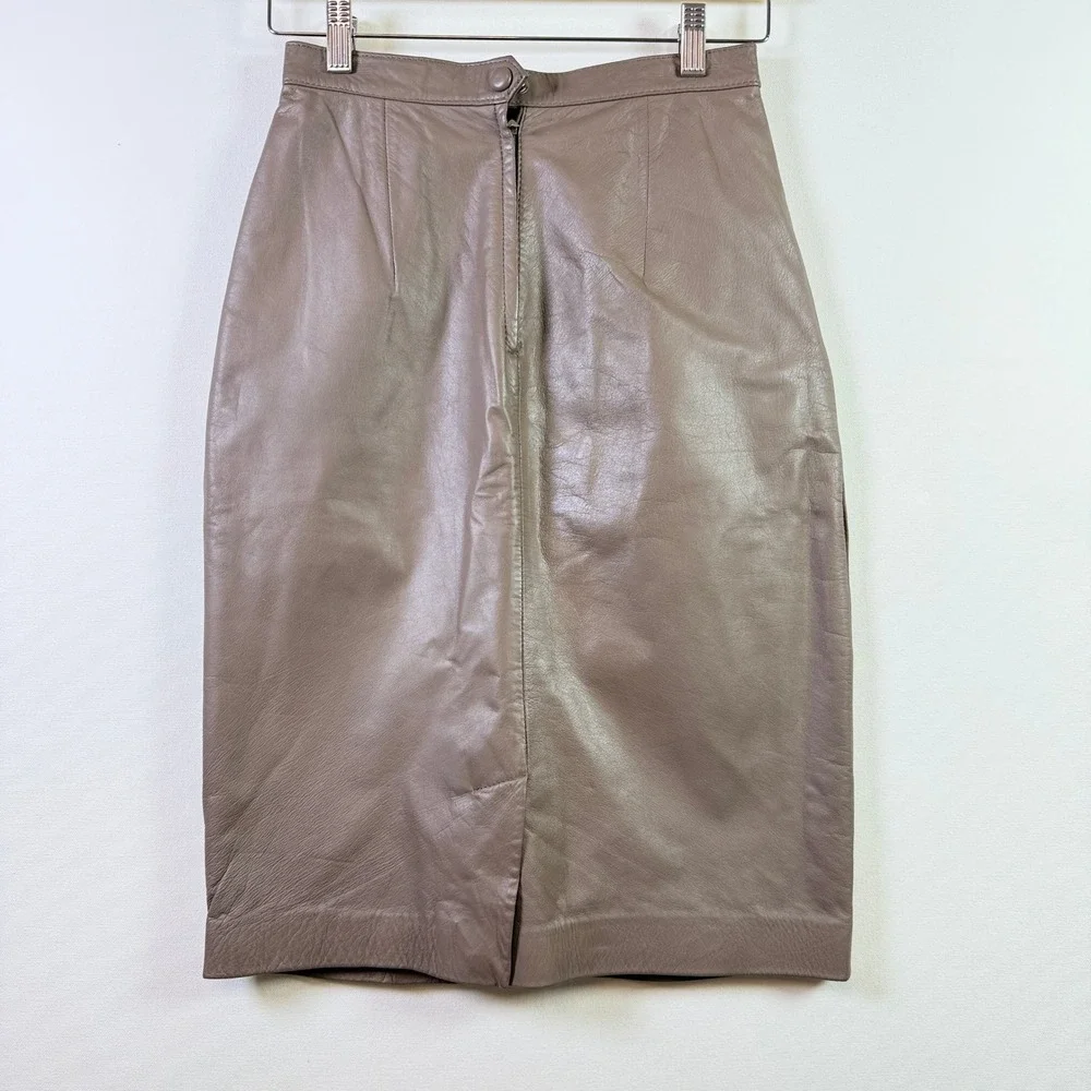 PETITE SOPHISTICATE Taupe Genuine Nappa Leather Pencil Skirt‎ 4